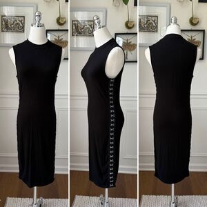 Hot Topic Black Ribbed Stretchy Tube Dress Silver Hook Sides S